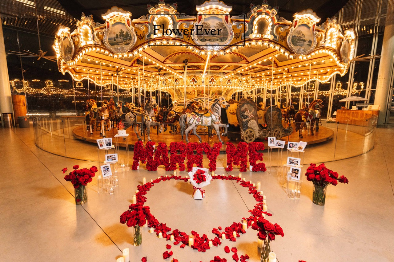 NYC Luxurious Proposal Decor|Red Rose Aisle + Photo Frames + Rose Heart