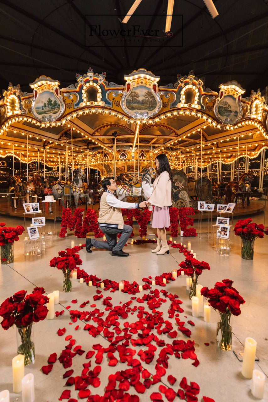 NYC Luxurious Proposal Decor|Red Rose Aisle + Photo Frames + Rose Heart