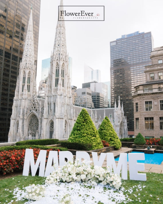 NYC Heavenly Proposal Decor Package|Ground Floral Arch + 3ft Marquee Letters