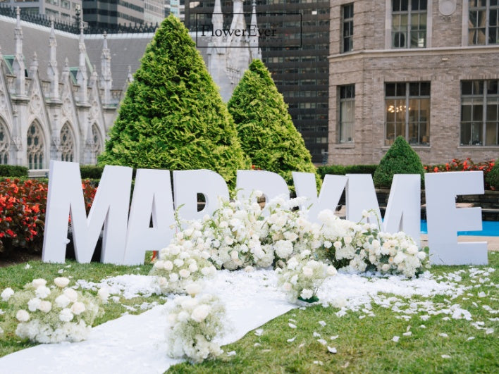 NYC Heavenly Proposal Decor Package|Ground Floral Arch + 3ft Marquee Letters