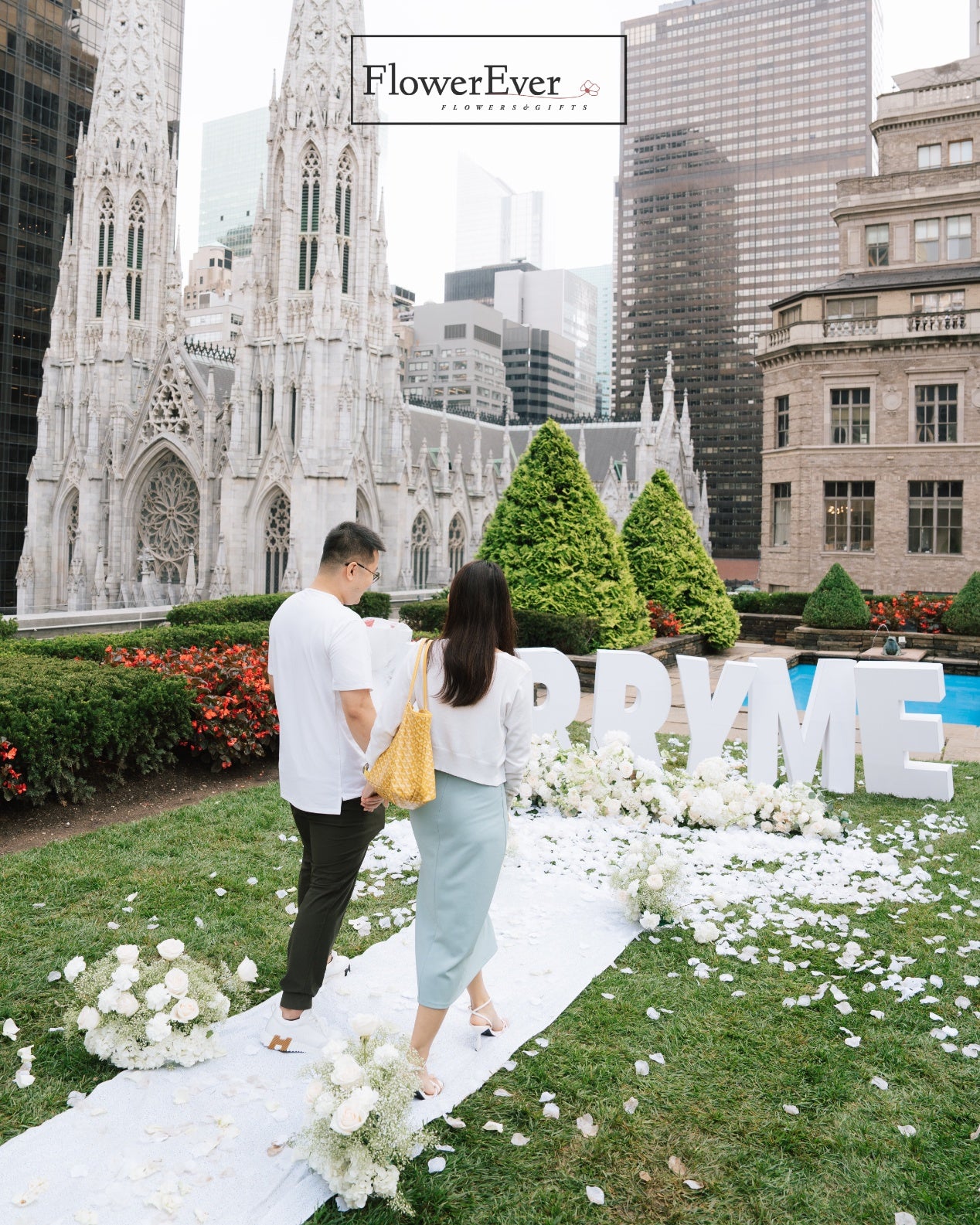 NYC Heavenly Proposal Decor Package|Ground Floral Arch + 3ft Marquee Letters