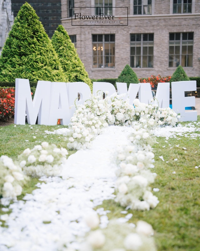 NYC Heavenly Proposal Decor Package|Ground Floral Arch + 3ft Marquee Letters