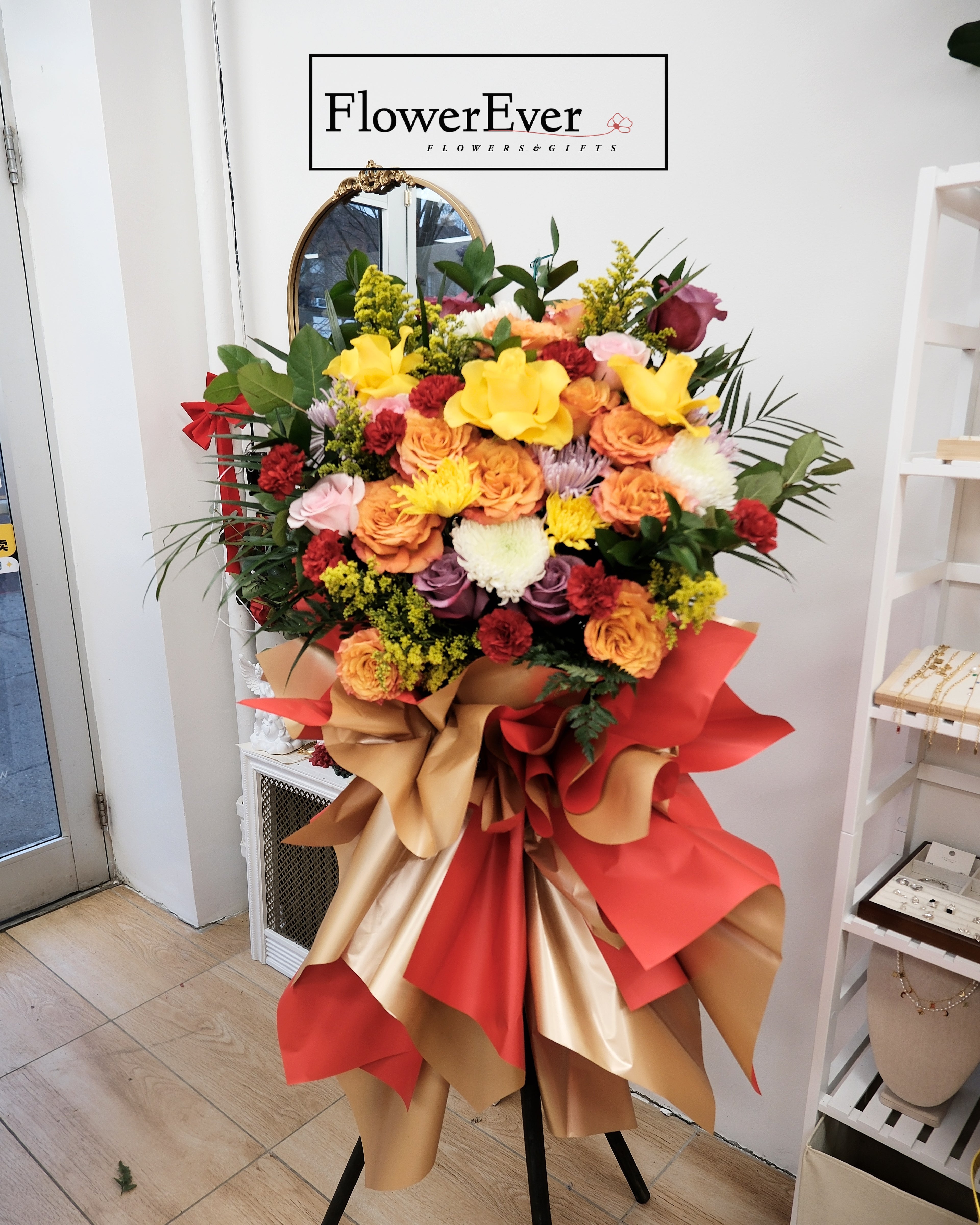 Grand Opening Flower Basket/Stand with Roses & Carnations