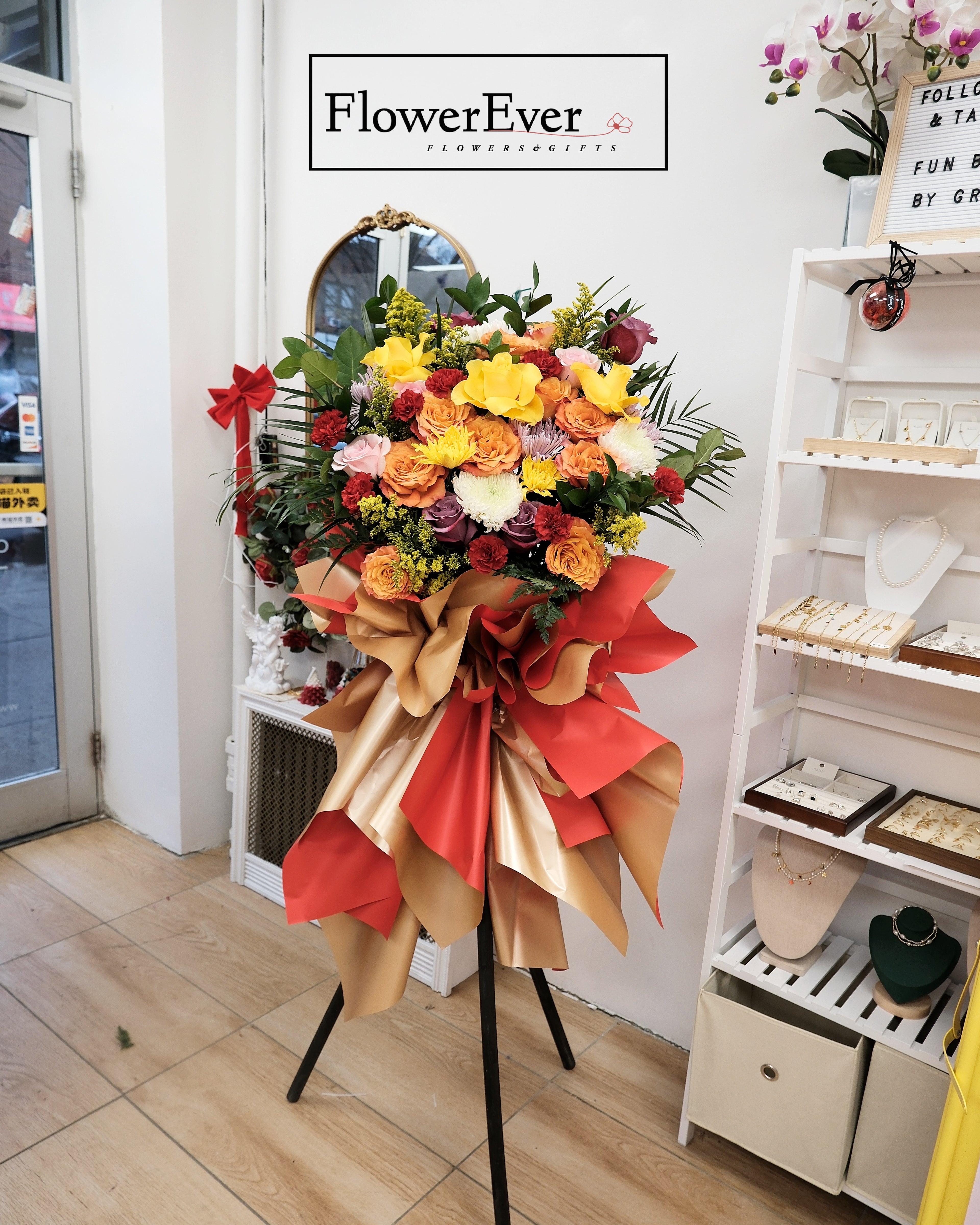 Grand Opening Flower Basket/Stand with Roses & Carnations
