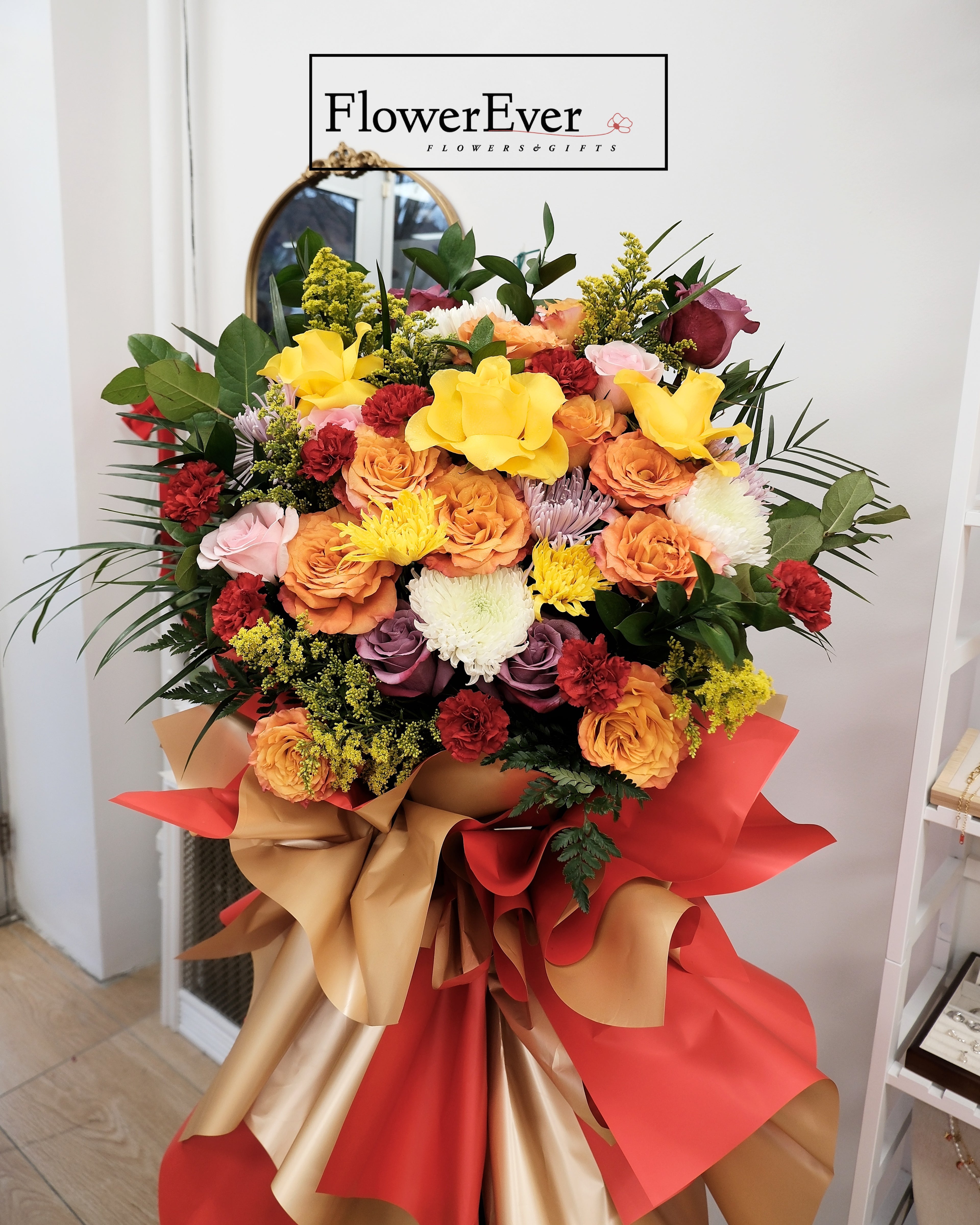 Grand Opening Flower Basket/Stand with Roses & Carnations