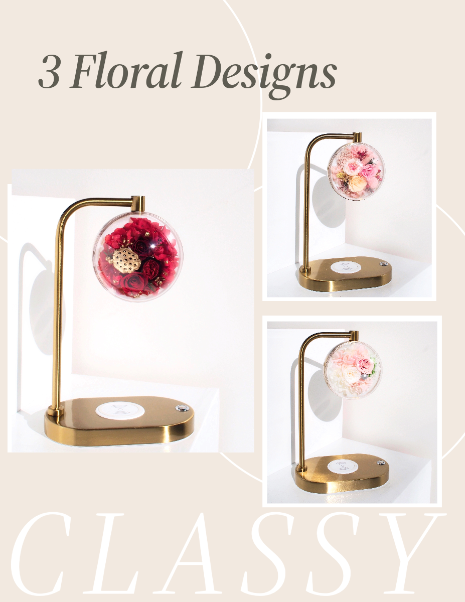 Preserved Real Rose Night Lamp w. Fast Wireless Phone Charging|Modern Floral Gifts