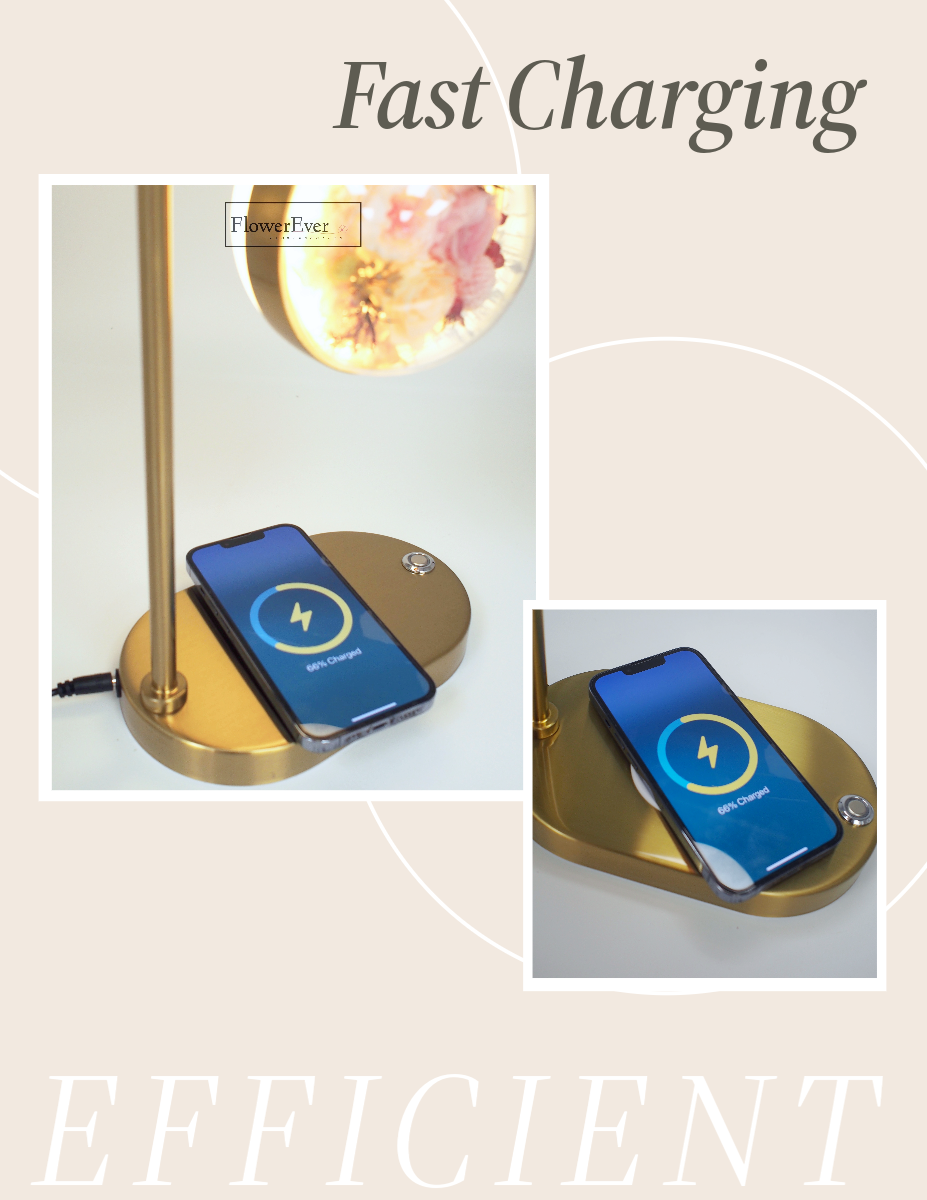 Preserved Real Rose Night Lamp w. Fast Wireless Phone Charging|Modern Floral Gifts