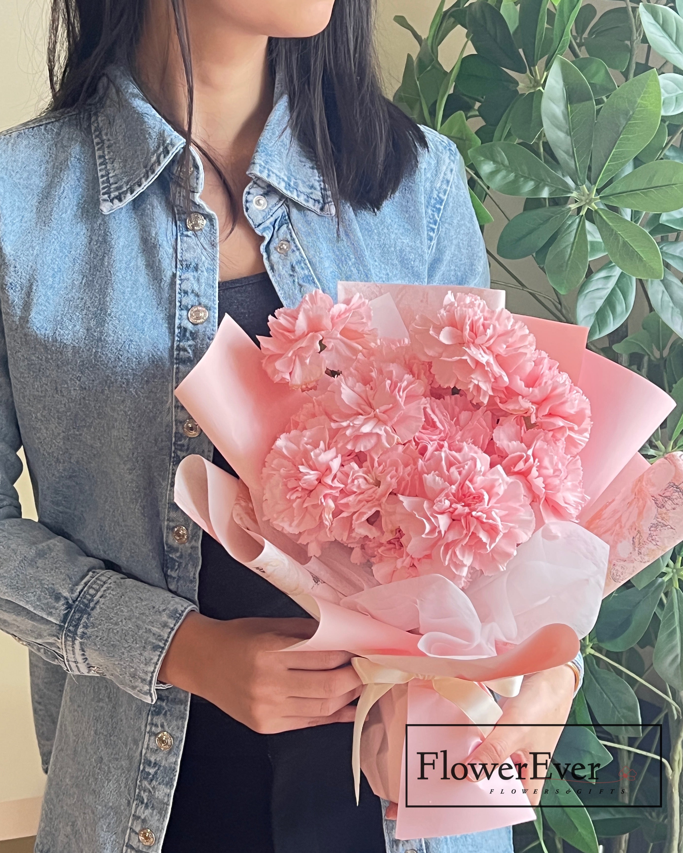Pink Bloom Carnations Bouquet in Pink Floral Paper|Perfect for Mom