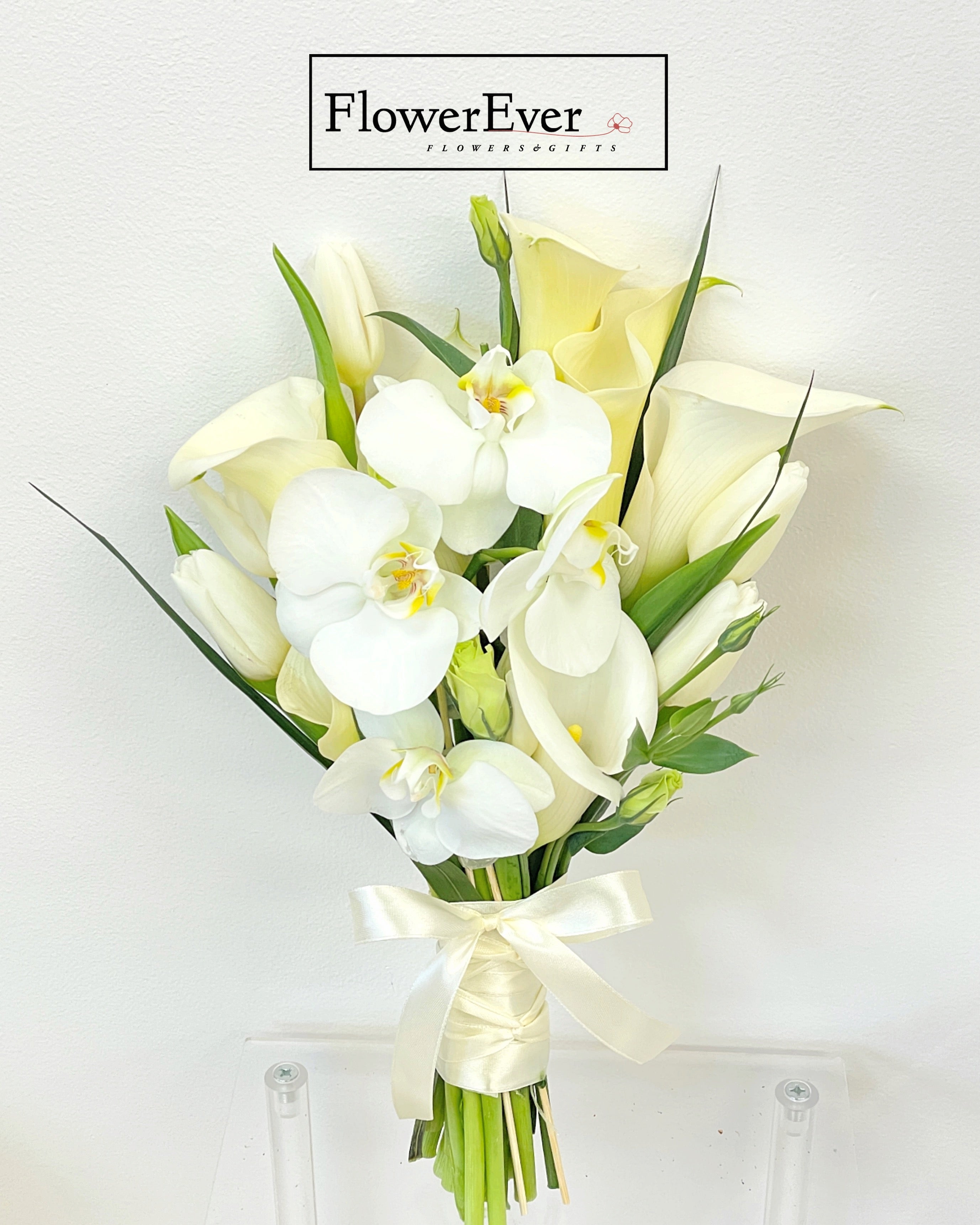 White Calla Lily & Orchids Bridal Bouquet Elegant Design|Medium
