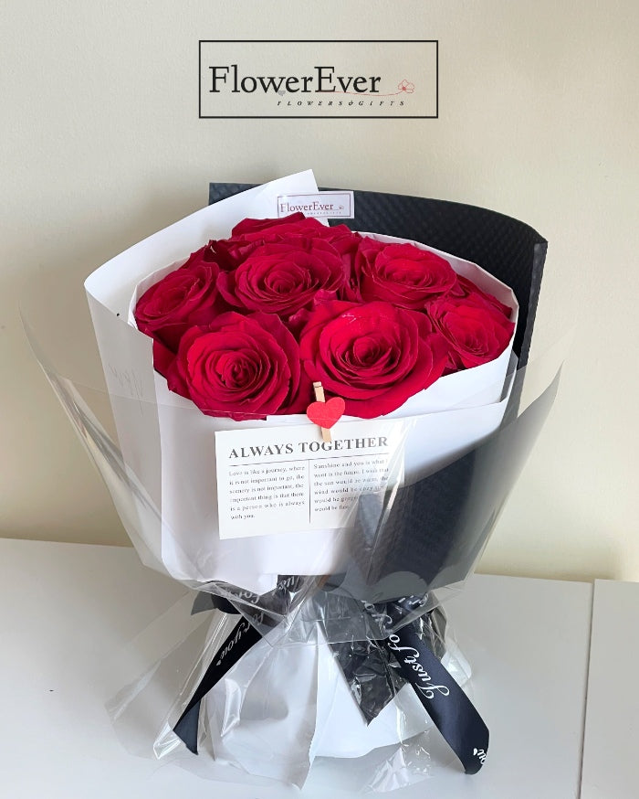 12 Stems of Red Roses in a Chic Black & White Russian Style