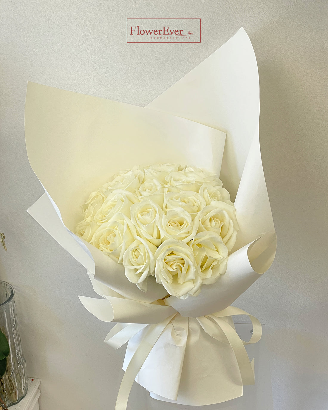 White Rose Bouquet in White Floral Paper|24 Stems