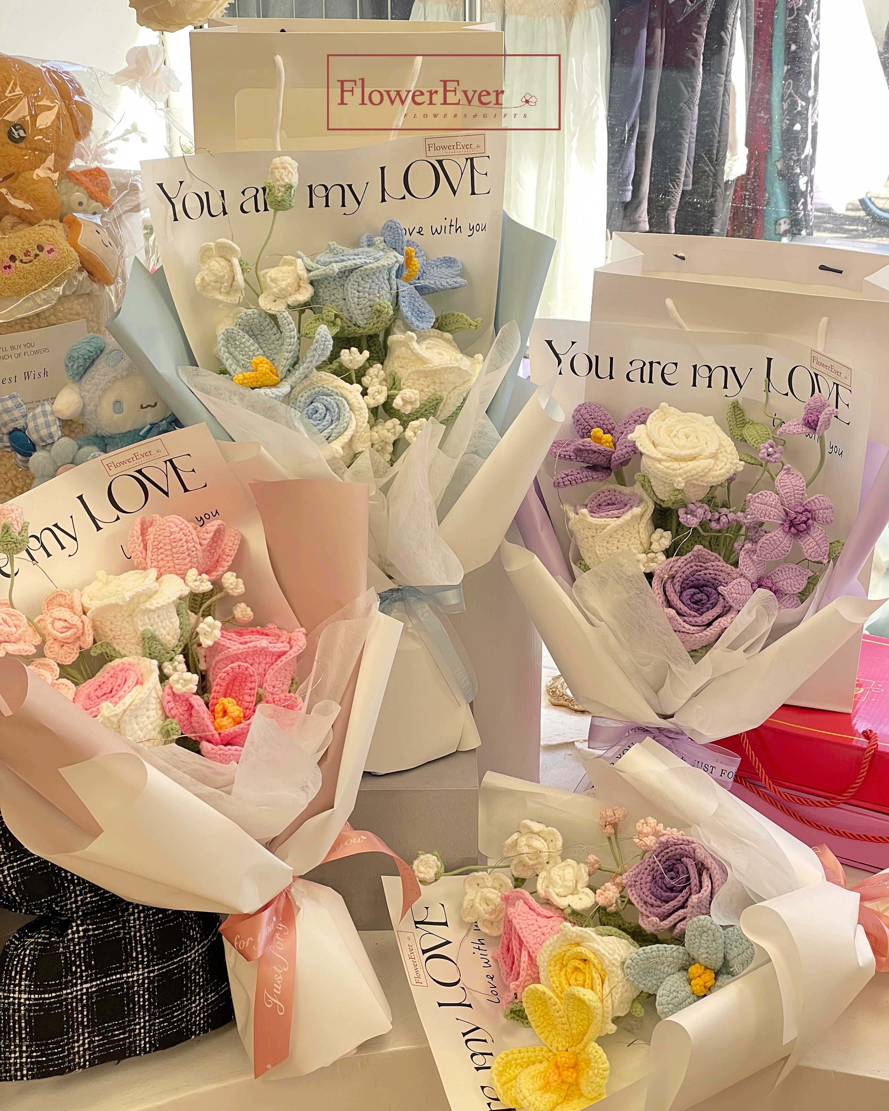 Handmade Crochet Bouquets in 4 Lovely Colors