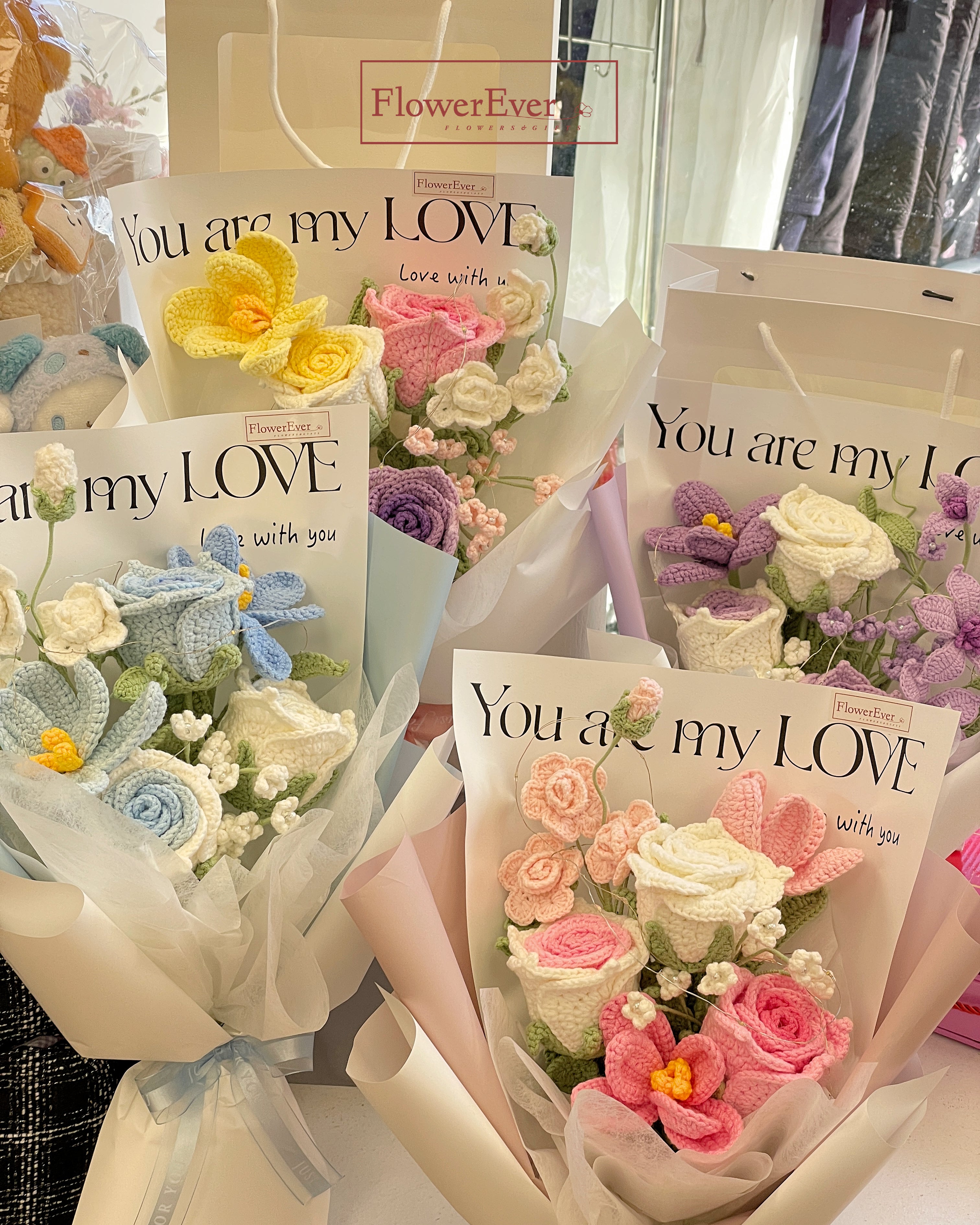 Handmade Crochet Bouquets in 4 Lovely Colors