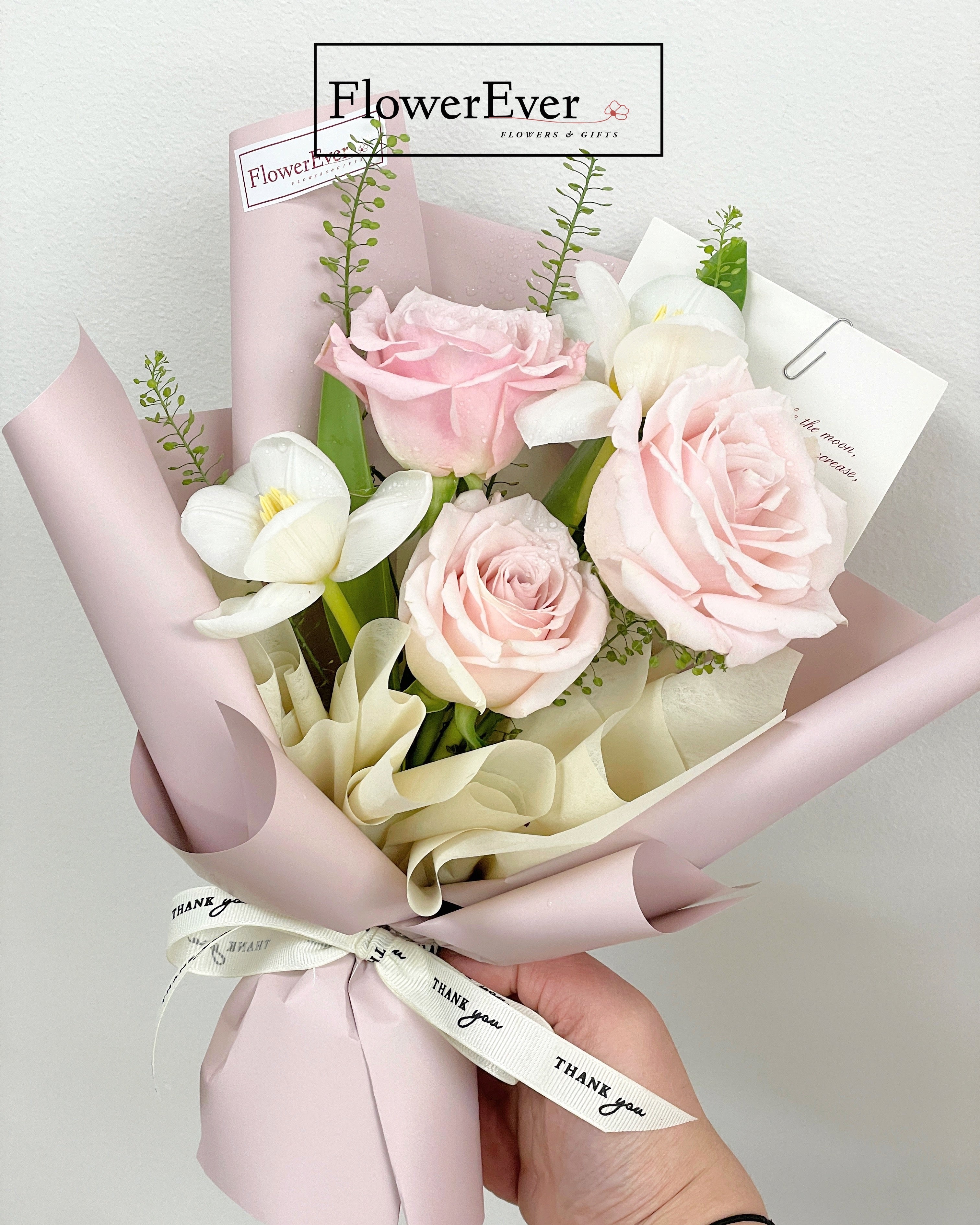 Mini Pink Rose & Tulips Bouquet|Mixed Flowers