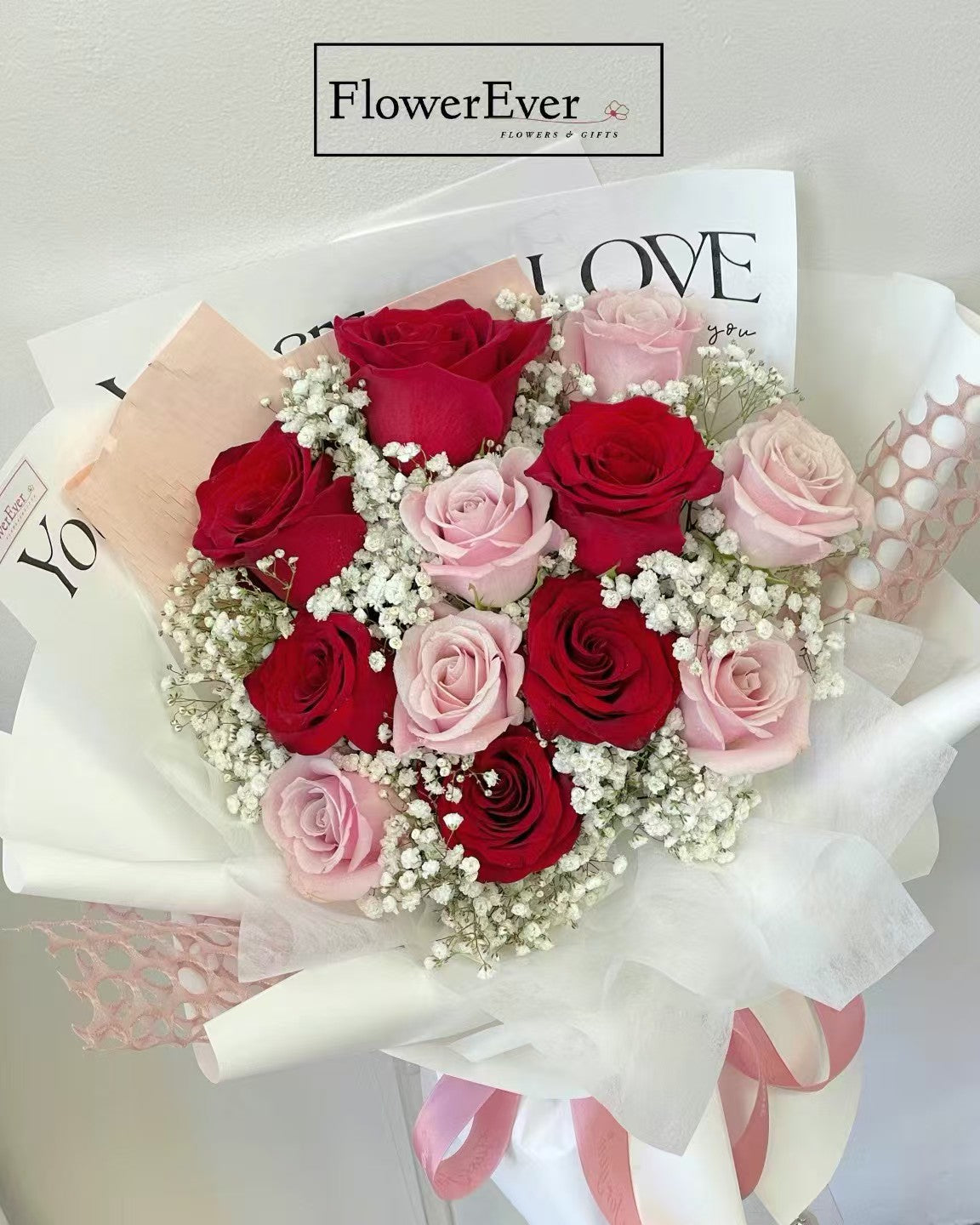Red & Pink Rose Bouquet with Baby&