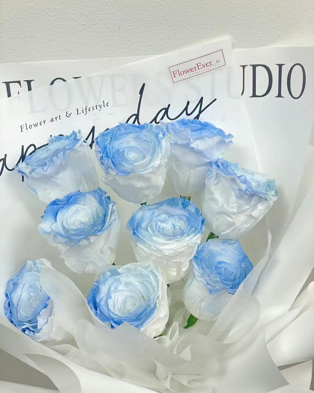 Light Blue Preserved Real Roses Bouquet