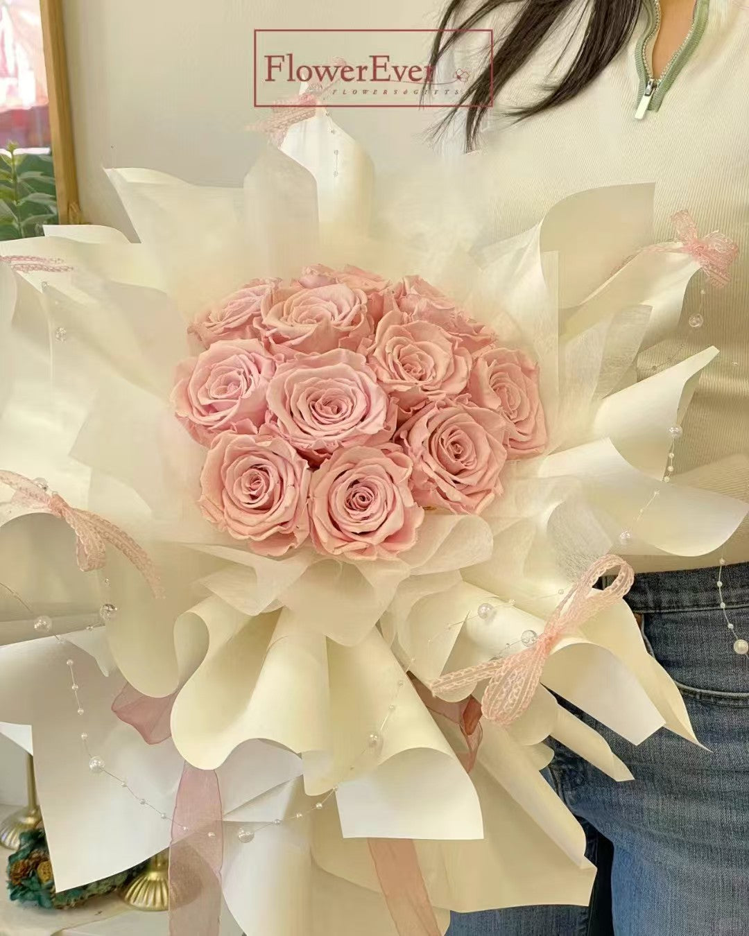 Luxury Preserved Real Roses Bouquet Pink or White