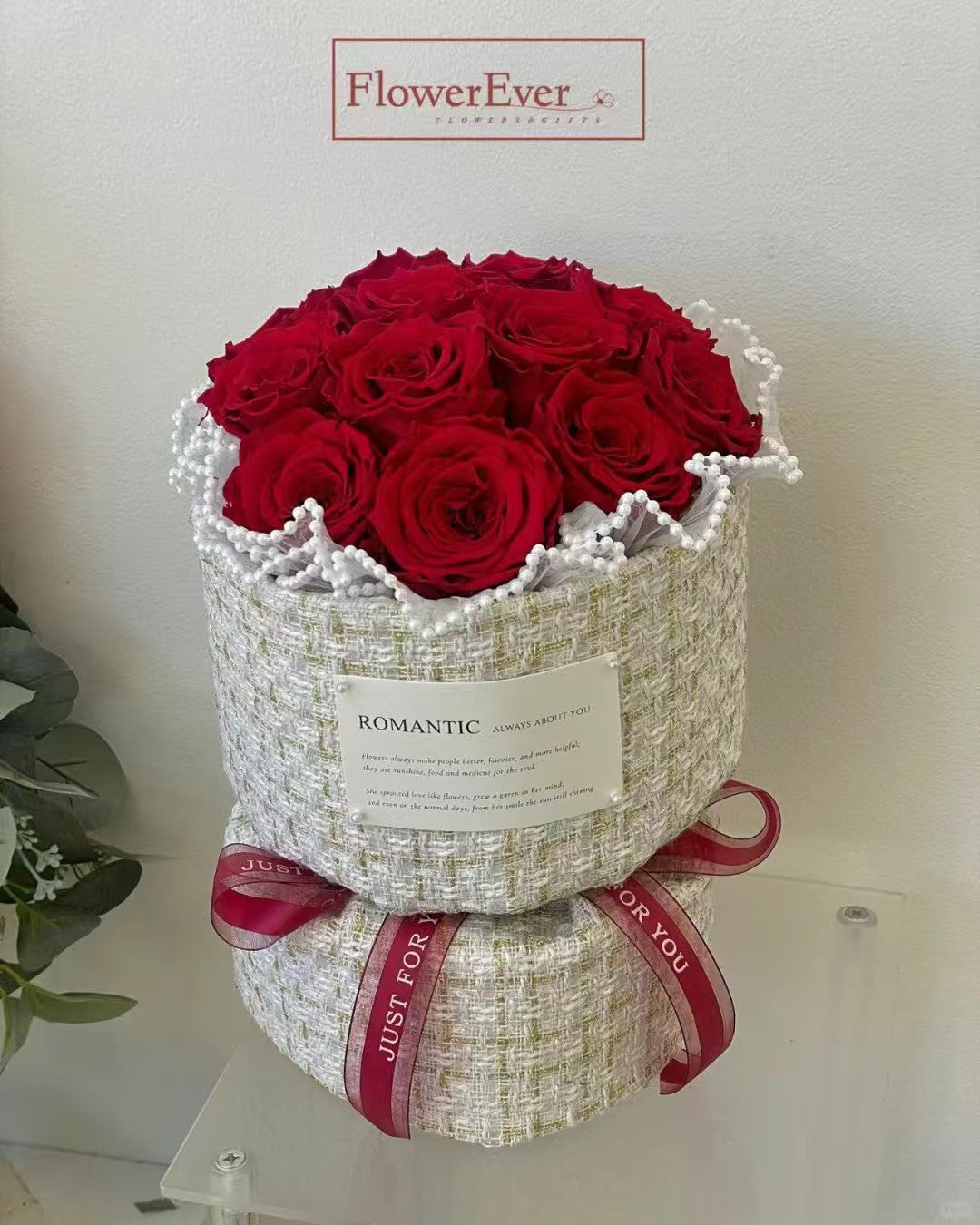 Preserved Rose Bouquet - Pink or Red Rose Chanel-Inspired Bouquet
