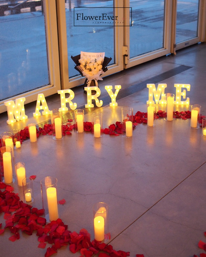 NYC Classic Candle Heart Proposal Decor Package|LED Candles + Red Rose Petals
