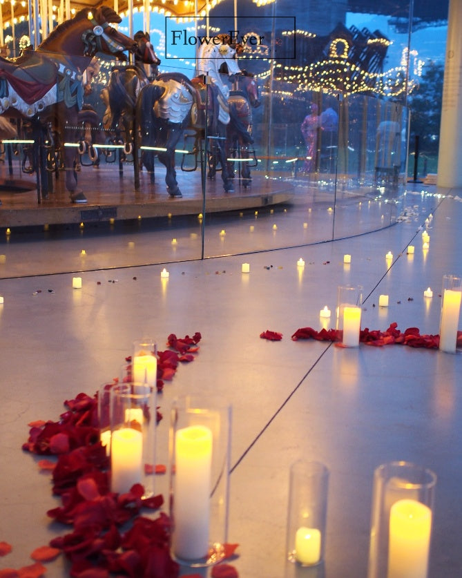 NYC Classic Candle Heart Proposal Decor Package|LED Candles + Red Rose Petals