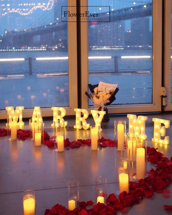 NYC Classic Candle Heart Proposal Decor Package|LED Candles + Red Rose Petals
