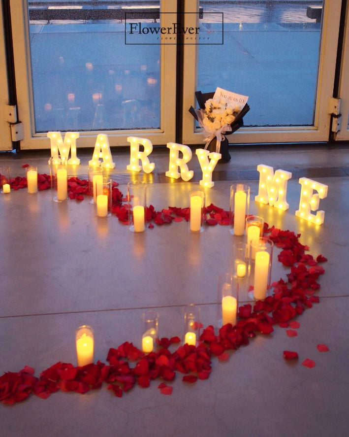NYC Classic Candle Heart Proposal Decor Package|LED Candles + Red Rose Petals