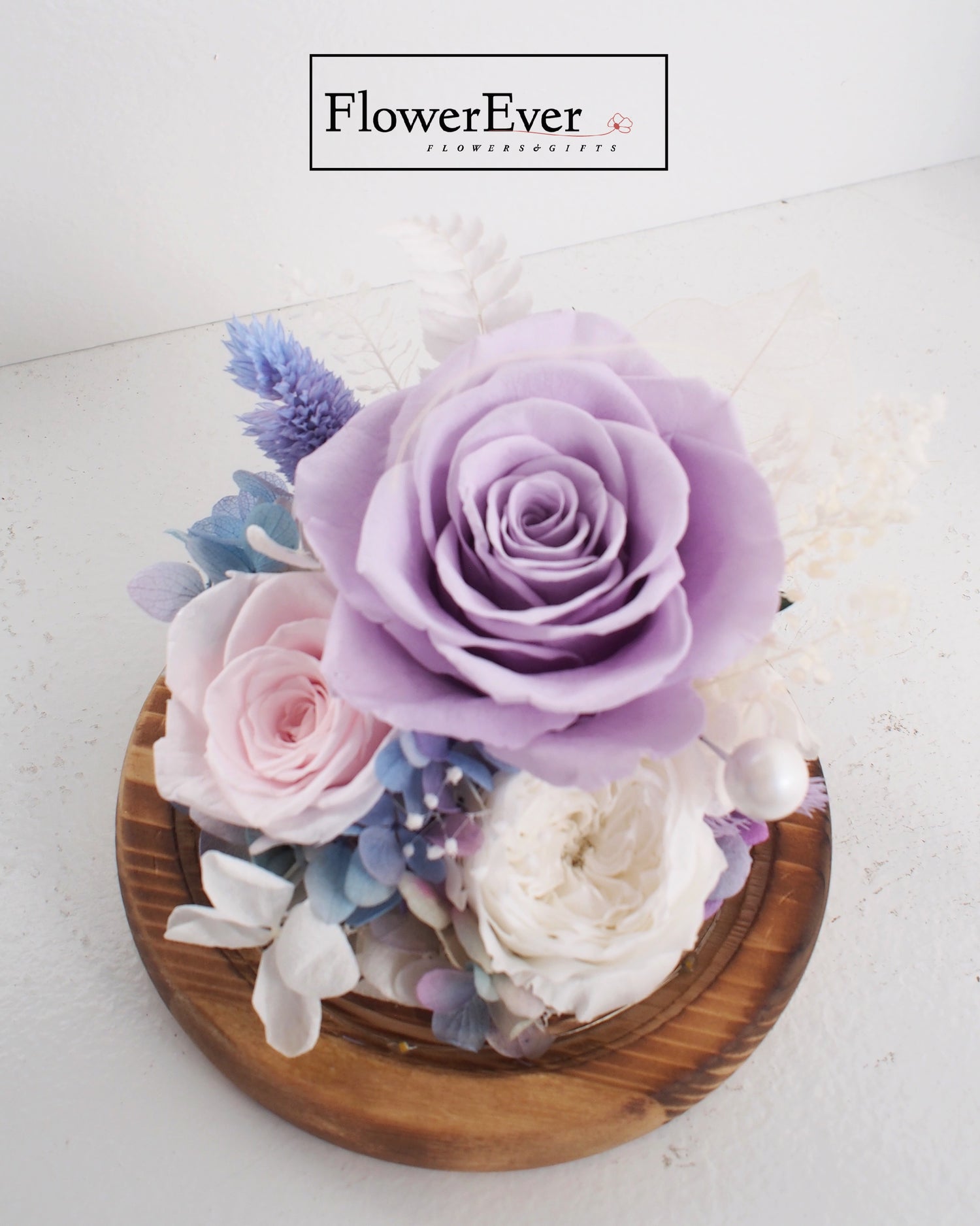 Fairyland Glass Dome with Preserved Real Roses & Florals