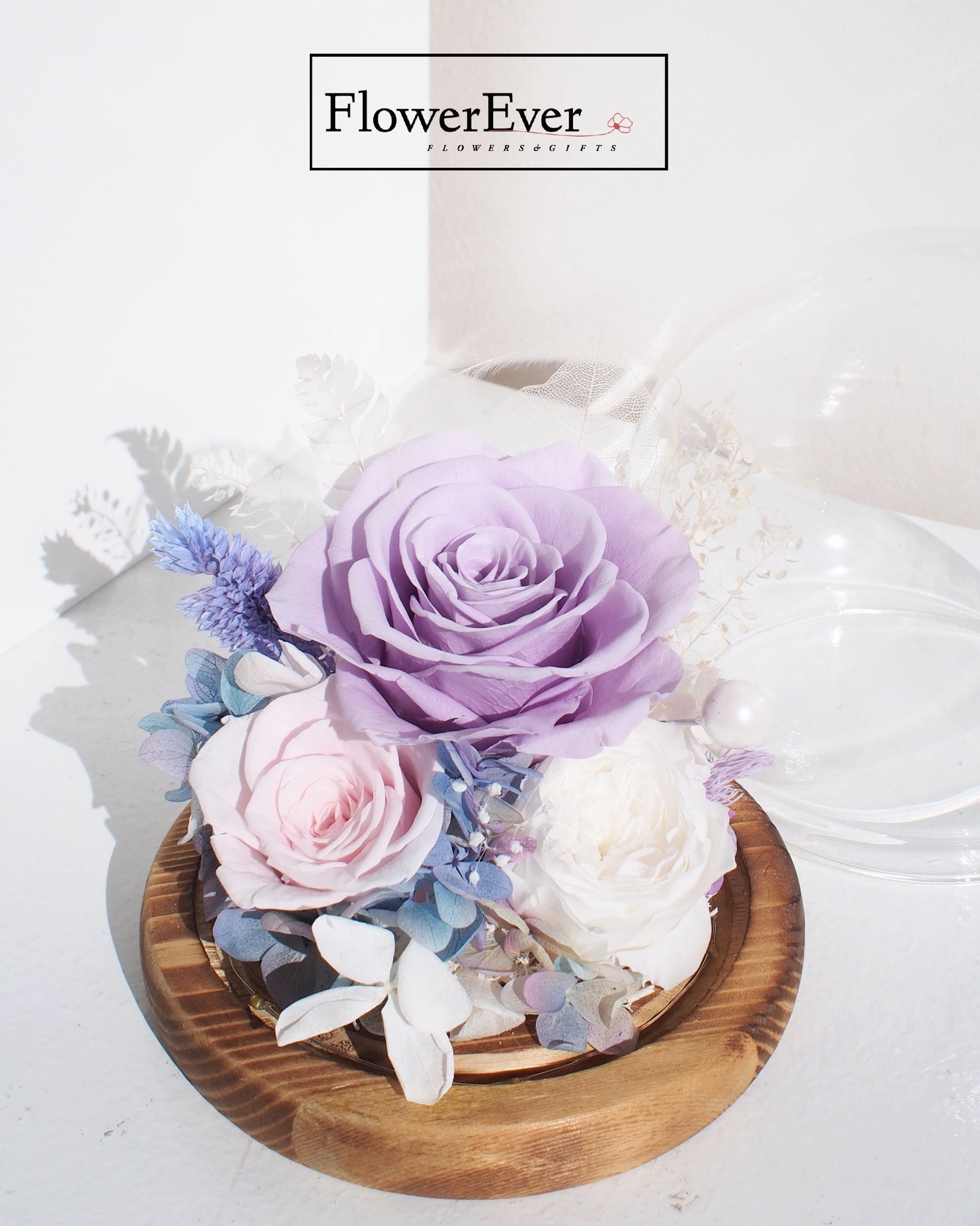 Fairyland Glass Dome with Preserved Real Roses & Florals