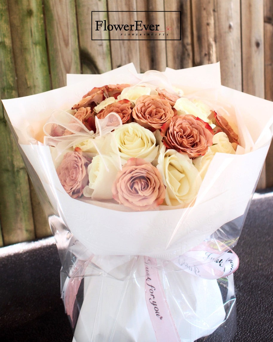 Captivating beauty: Deluxe Cappuccino & White Rose Bouquet with 24 stems