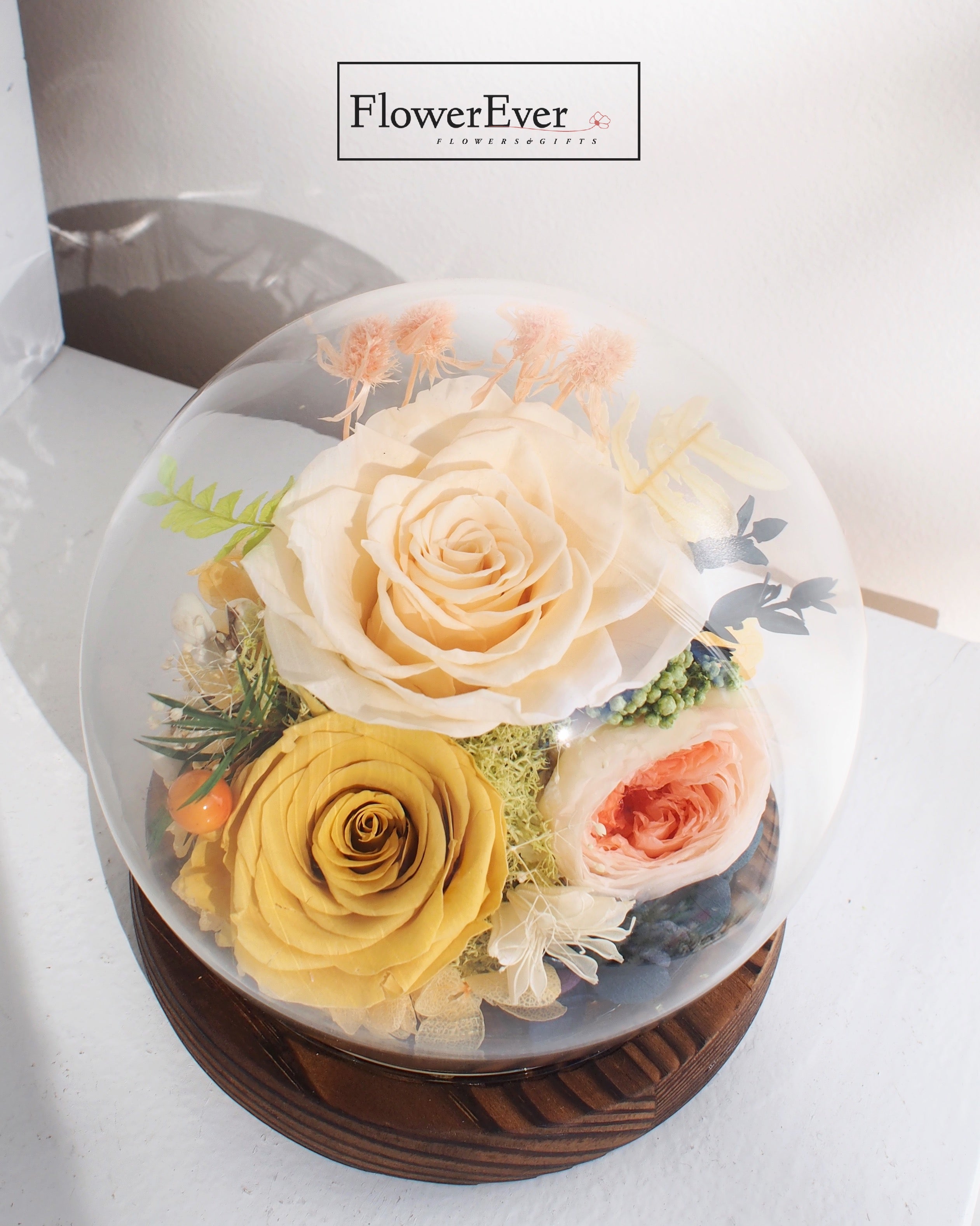Forever Roses Glass Dome with Preserved Florals - Timeless Flower Gift