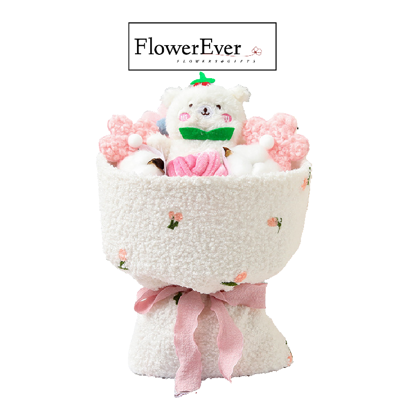 Cute Plush Bouquet with Stuff Animals & Flowers|Bear & Bunny