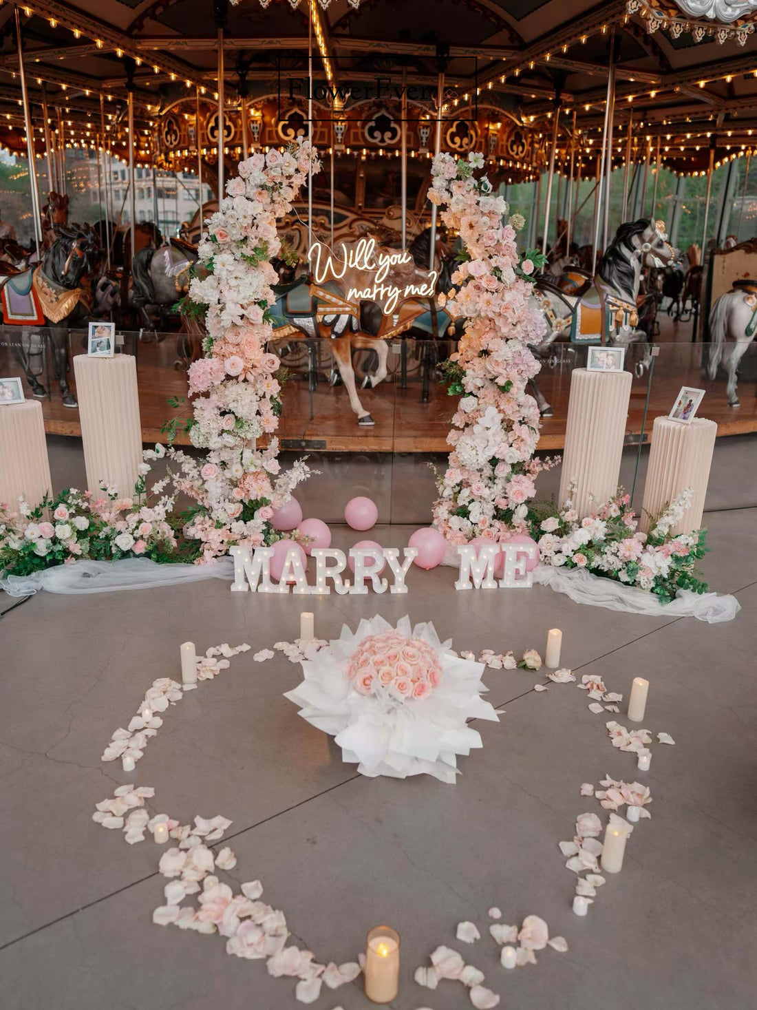 NYC Dreamy Proposal Decor|Flowers + Bouquet + Photo Frames
