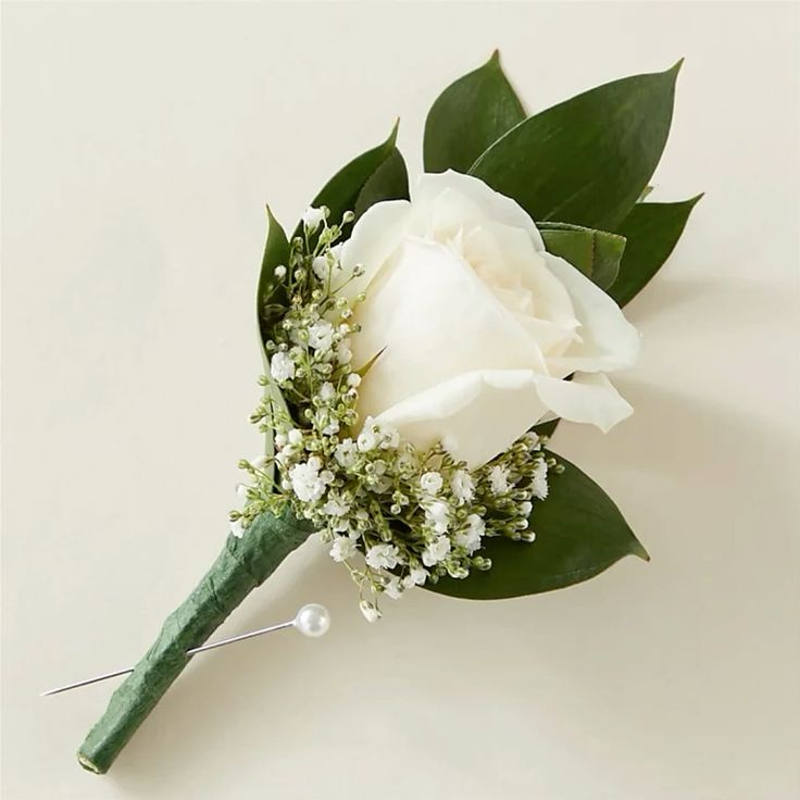 Single Rose Boutonnieres with Greens & Baby&