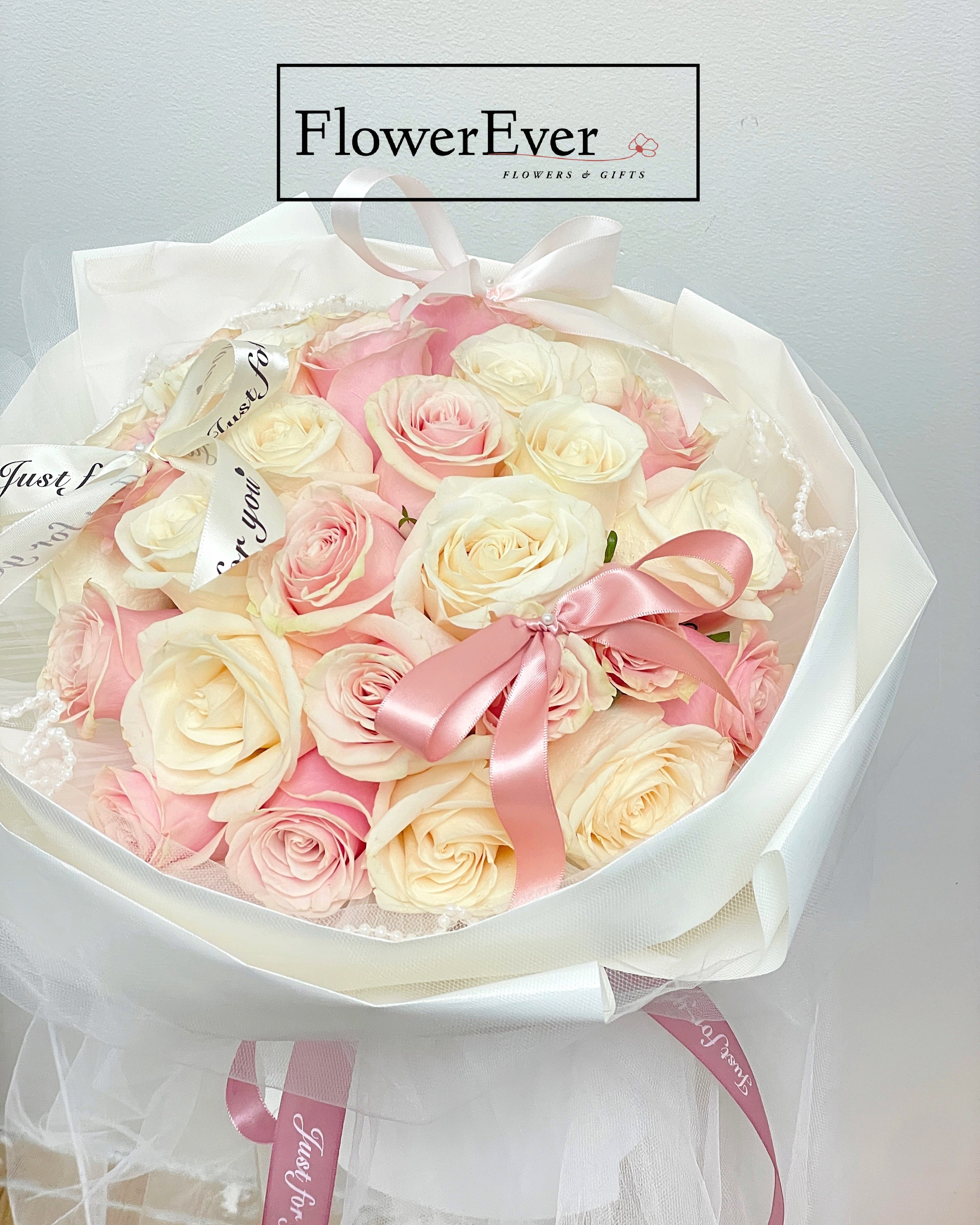 Wedding Veil Bouquet with Pink & White Rose & Ribbons|Proposal Bouquets