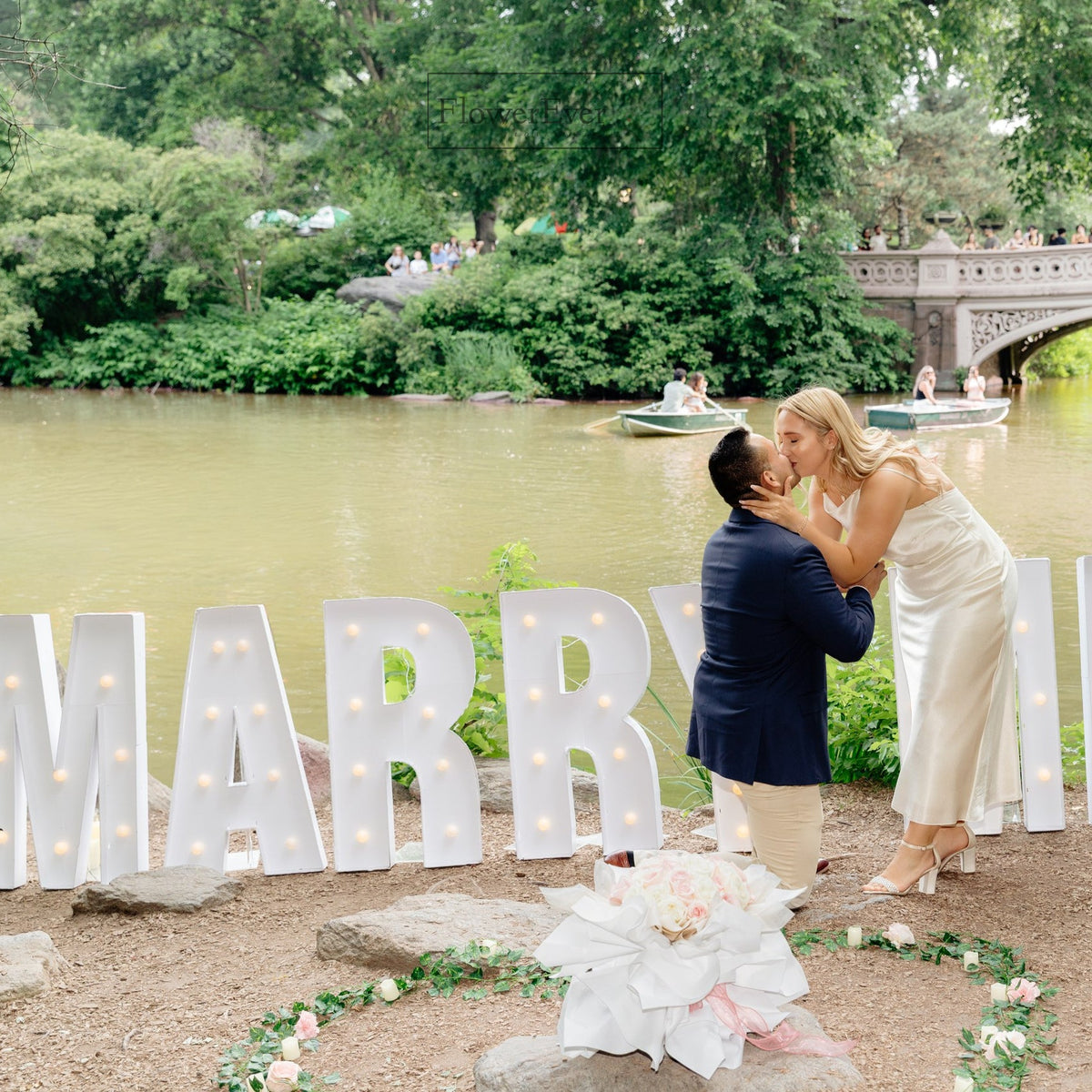 Pink Rose Proposal at Central Park NYC | Bow Bridge Summer