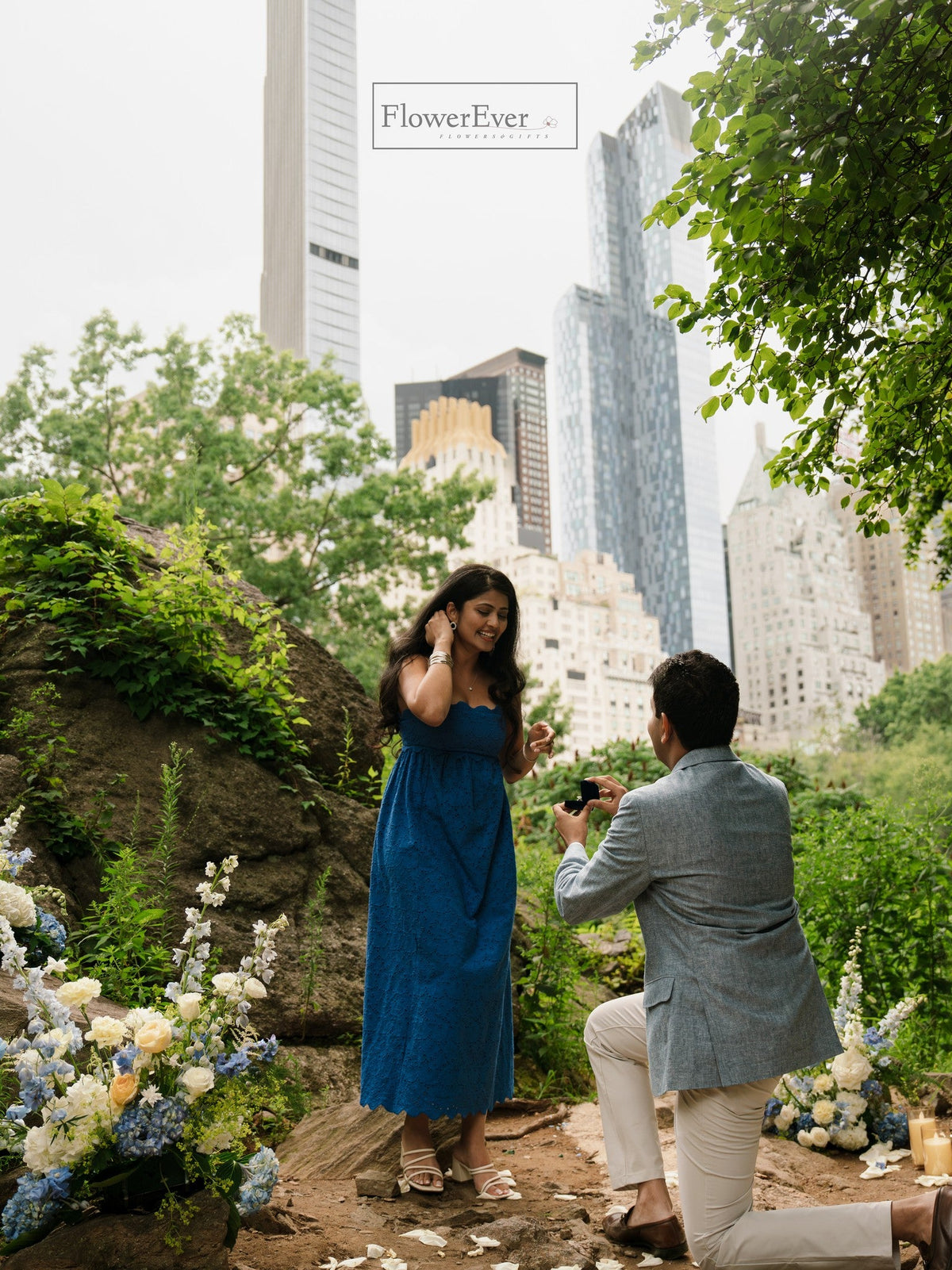 Blue & White Proposal at Central Park NYC | Summer Garden Style