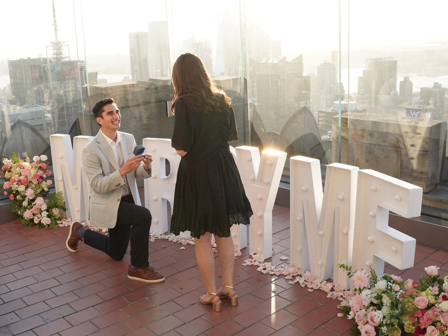 Rooftop Proposal at Bar 65 NYC w. Manhattan Skyline