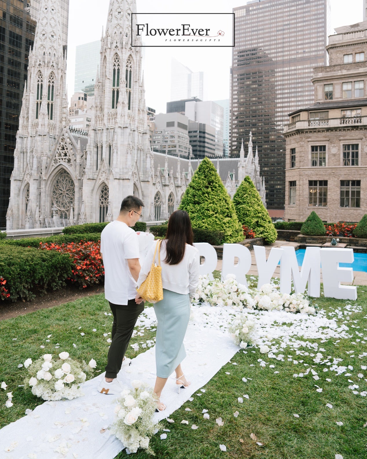 NYC Heavenly Proposal Decor Package｜Ground Floral Arch + 3ft Marquee Letters