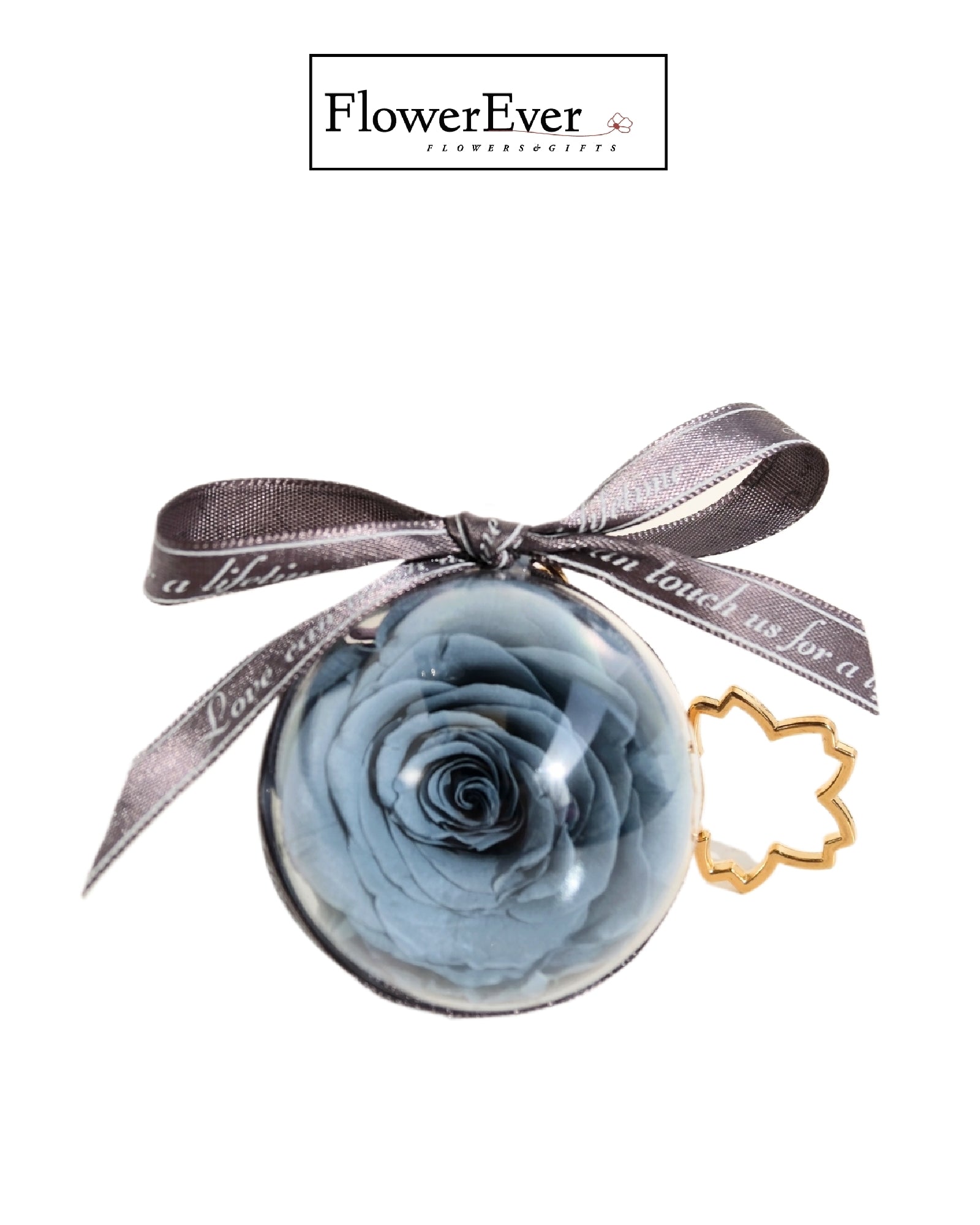 Preserved real blue rose keychain accessory.