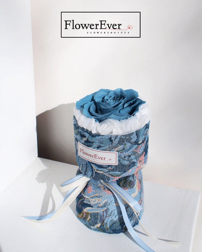 One Delicate Blue Preserved Rose - Ideal for Holding and Gifting