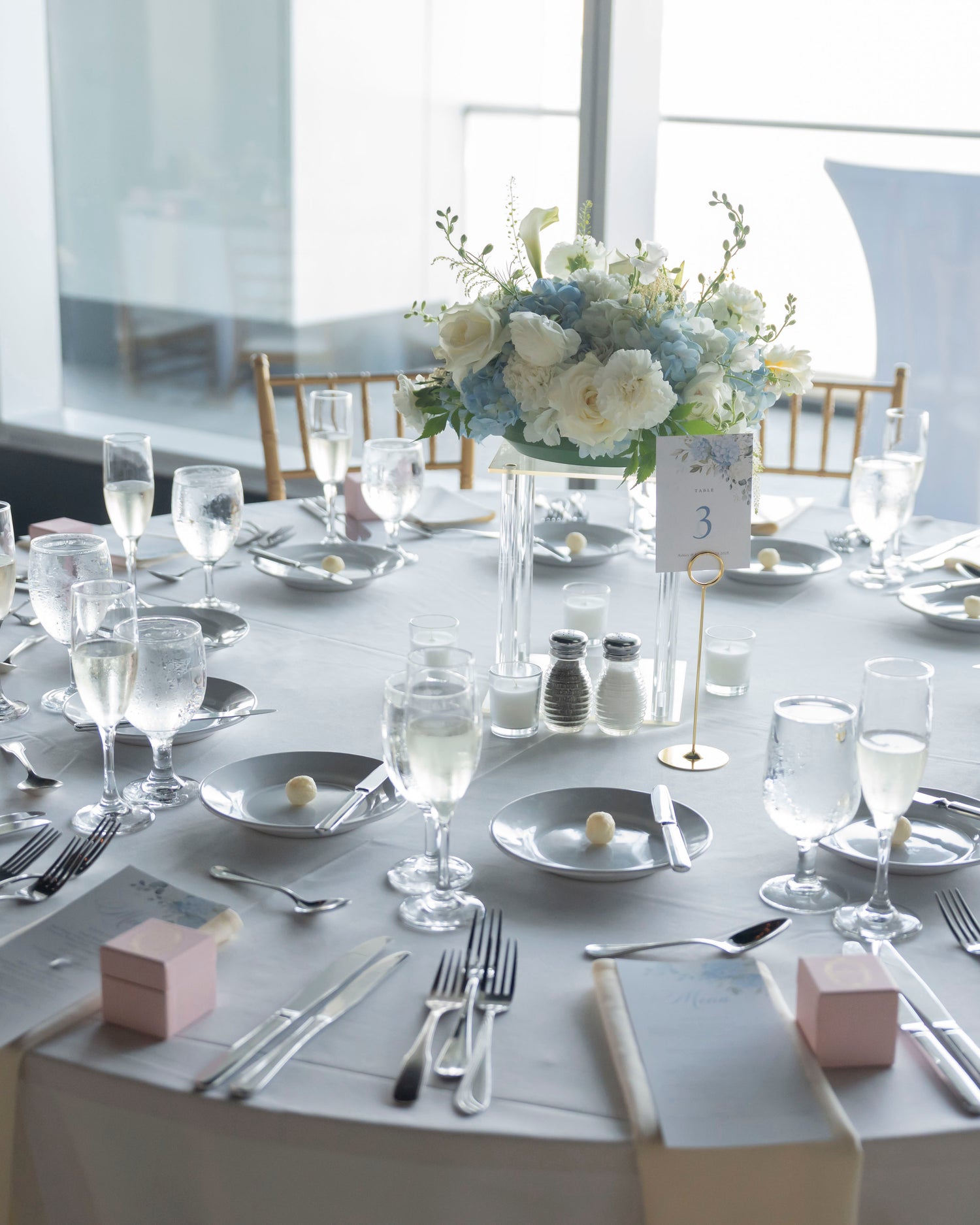 Wedding Reception Centerpieces on Clear Acrylic Stands