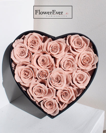 Preserved Real Roses Heart Box with Acrylic Protector｜15 Stems