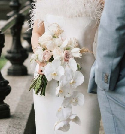 Elegant White &amp; Pink Cascade Orchids Bridal Bouquet | Medium