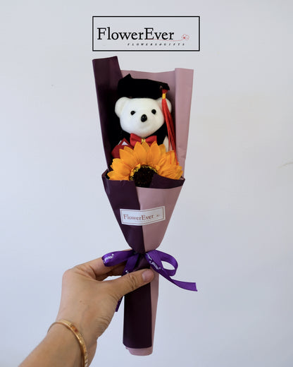 Mini Teddy Sunflower Graduation Bouquet Mini Gift for Graduates｜Pink, Red, Purple