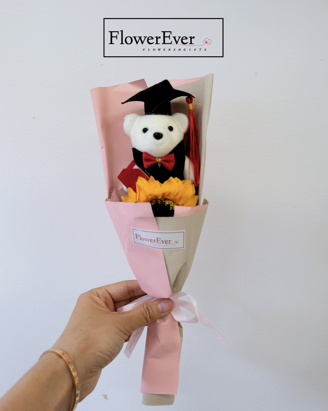 Mini Teddy Sunflower Graduation Bouquet Mini Gift for Graduates｜Pink, Red, Purple