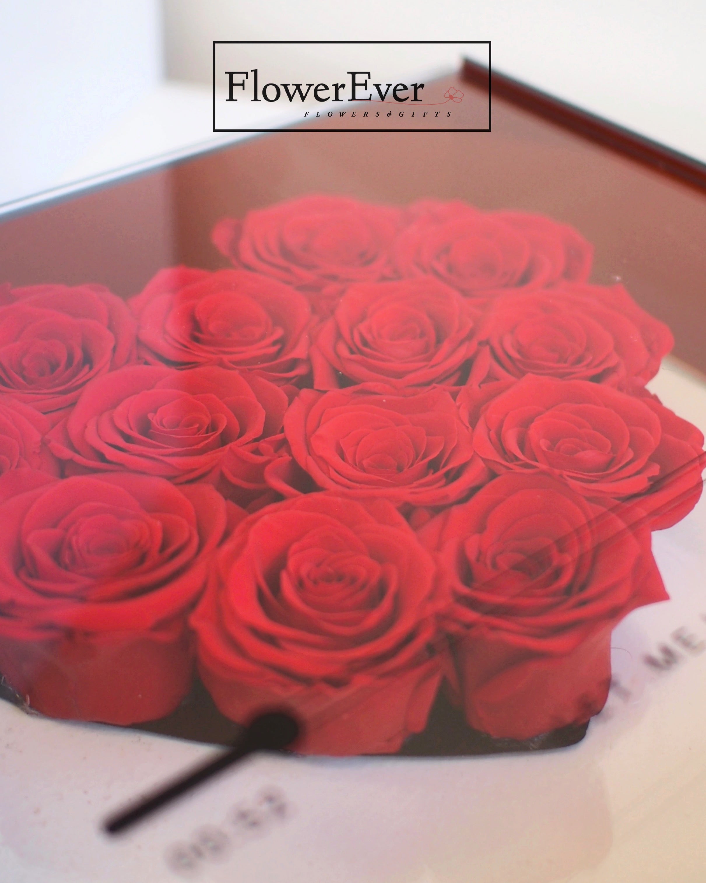 Preserved Real Rose Luxury Heart Box, Music Player Design w. 13 Preserved Roses