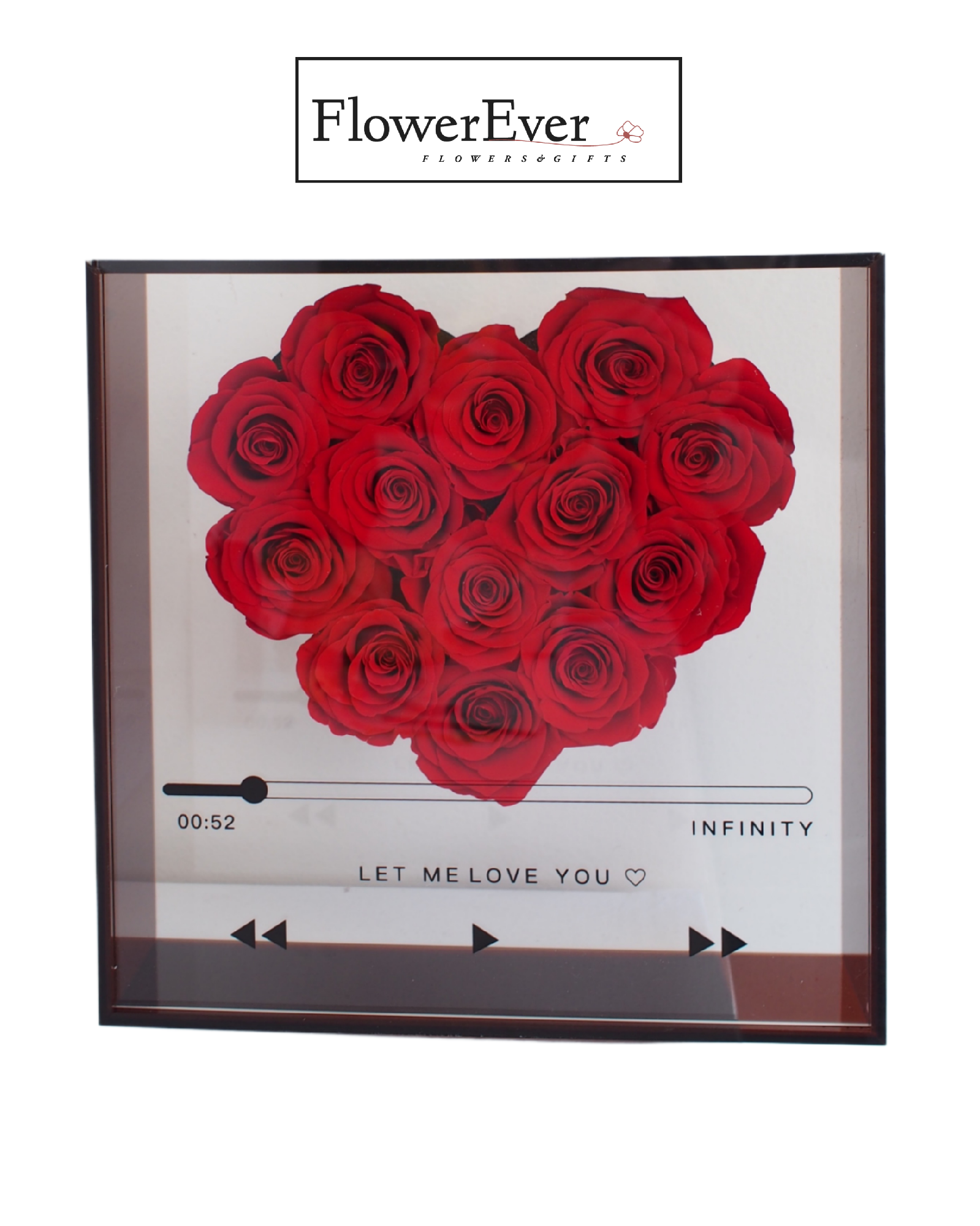 Preserved Real Rose Luxury Heart Box, Music Player Design w. 13 Preserved Roses