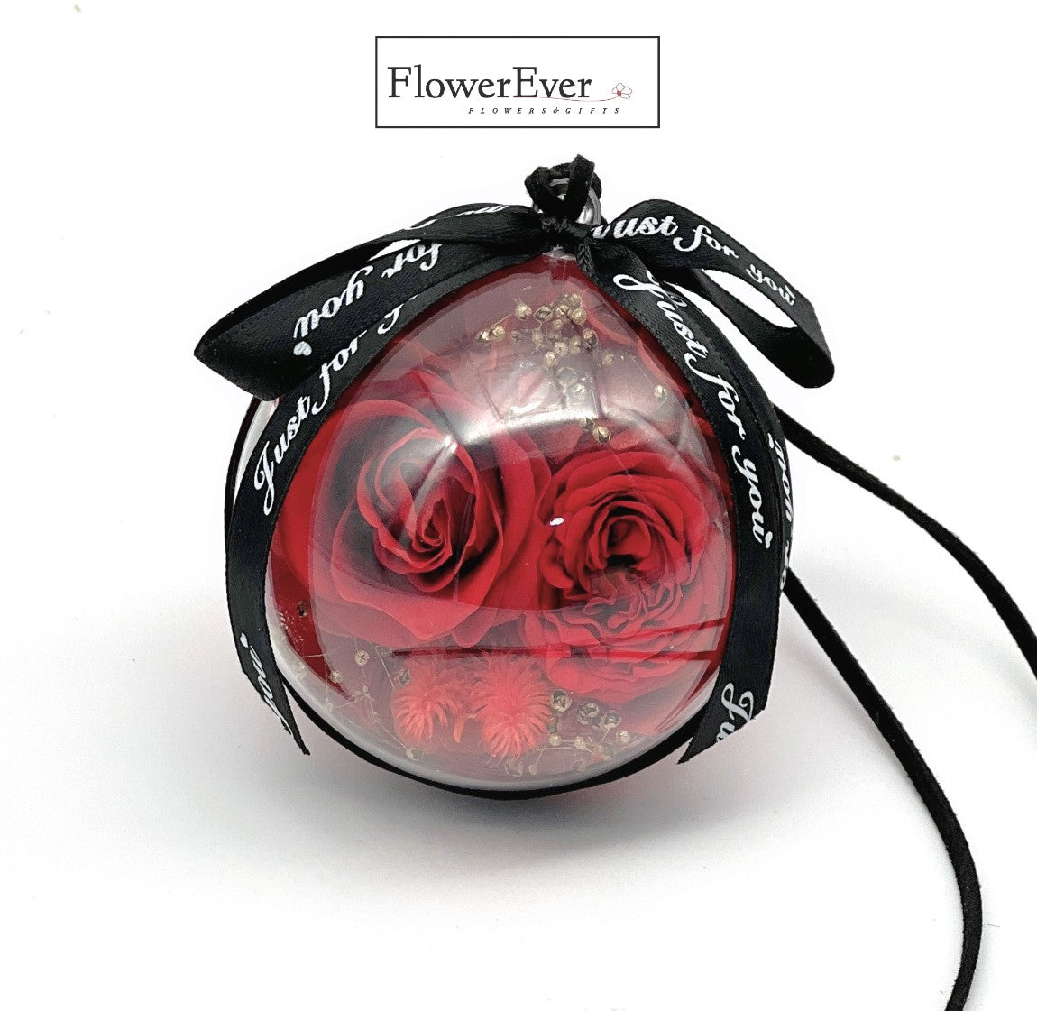 Auto accessories with preserved floral charms and rose bud to hang from rearview mirrors.