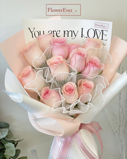 Pink Rose Bouquet with lace design