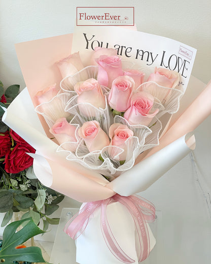 Pink Rose Bouquet with lace design